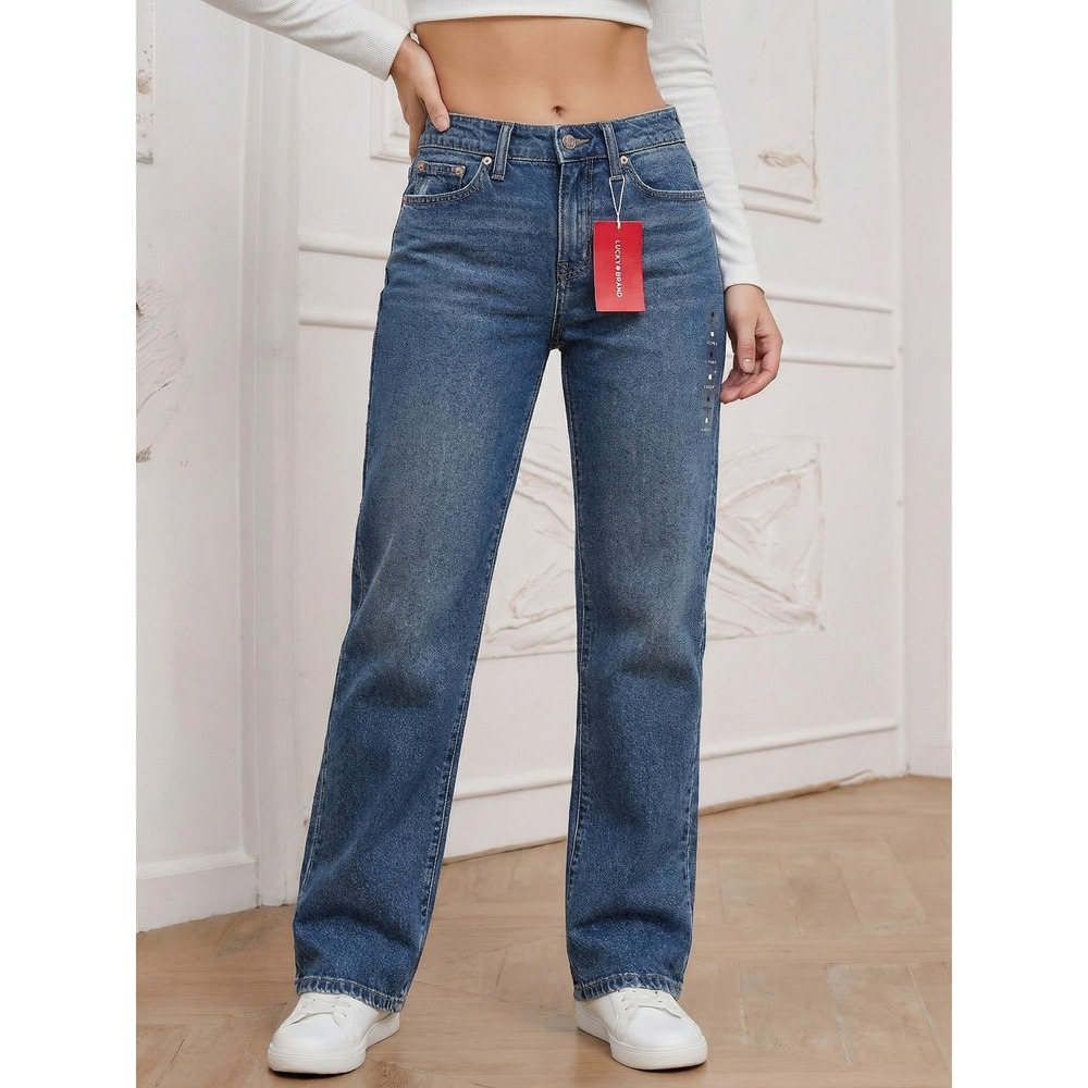 NEW Lucky Brand Mid Rise‎ Lucky Curvy Baggy Jeans Medium Wash Womens 2/26 Ankle
